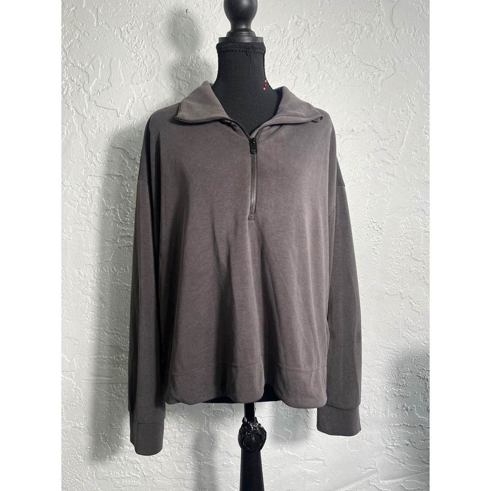 Athleta XL Gray Quarter Zip Pullover Oversized Relaxed Long Sleeve Top
